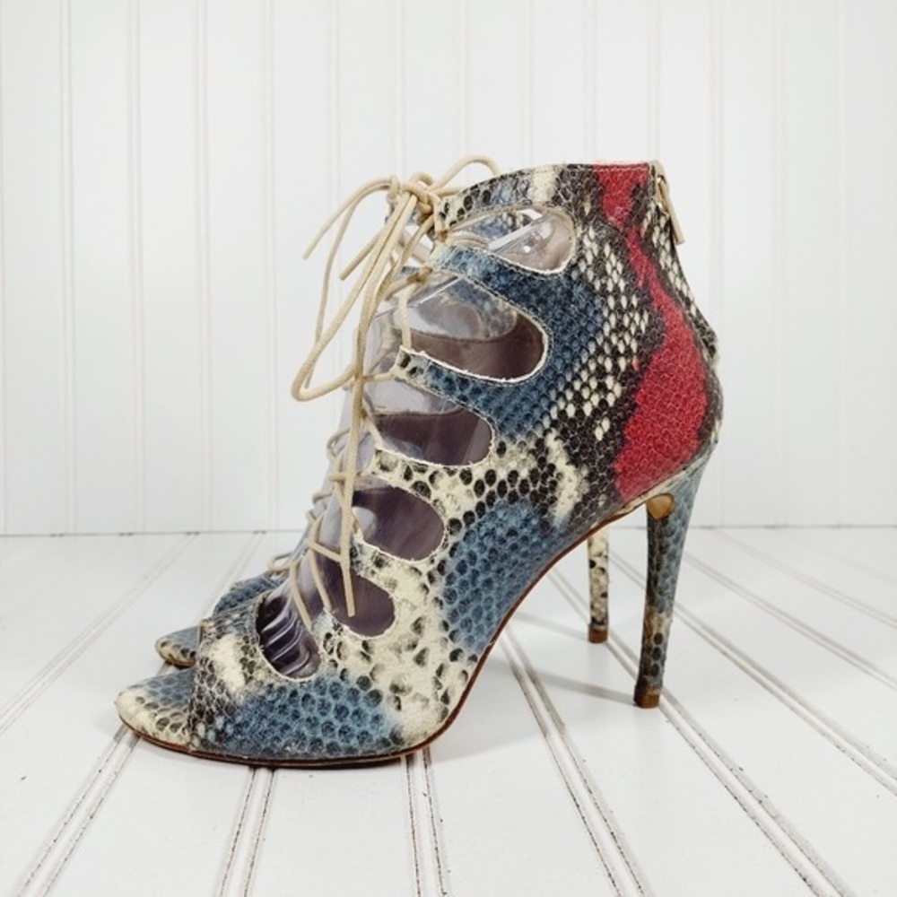 Zara Basic Snake Skin Lace Up Gladiator Heels i493